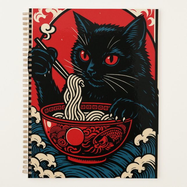 Agenda Ramen Cat Planner Japanese Ukiyo-e Black Cat Anime (Frente)