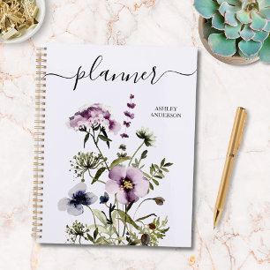 Agenda Ramo de Flores Silvestres Roxas Aquarela Floral