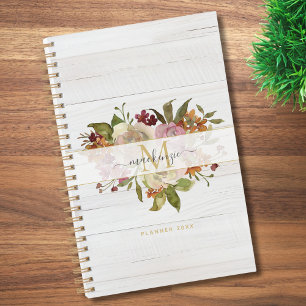 Agenda Ramo de Rosas em Aquarela Rústica com Monograma