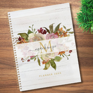 Agenda Ramo de Rosas em Aquarela Rústica com Monograma
