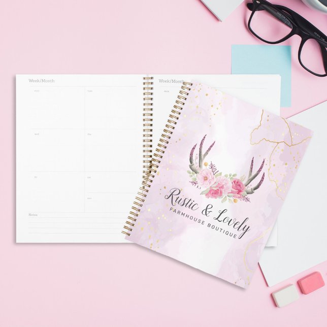 Agenda Ramos Florais Russos Blush Pink e Dourado Marble (Criador carregado)
