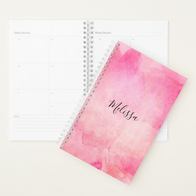 Agenda Rapariga de Aquarela Rosa Moderna | Adicionar NOME (Exibição)