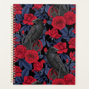 Agenda Ravens e rosas com folhas azuis escuras
