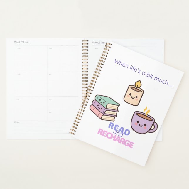 Agenda Read And Recharge Planner Kawaii Book Lover Gift  (Exibição)