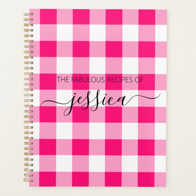 Agenda Receita do nome do script gingham, rosa-quente, ch (Frente)