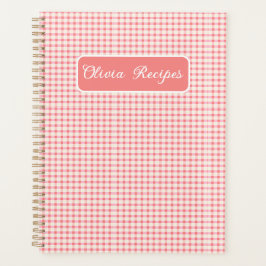 Agenda Receitas de Gingham Rosa Bege Xadrez Fofo Feminino