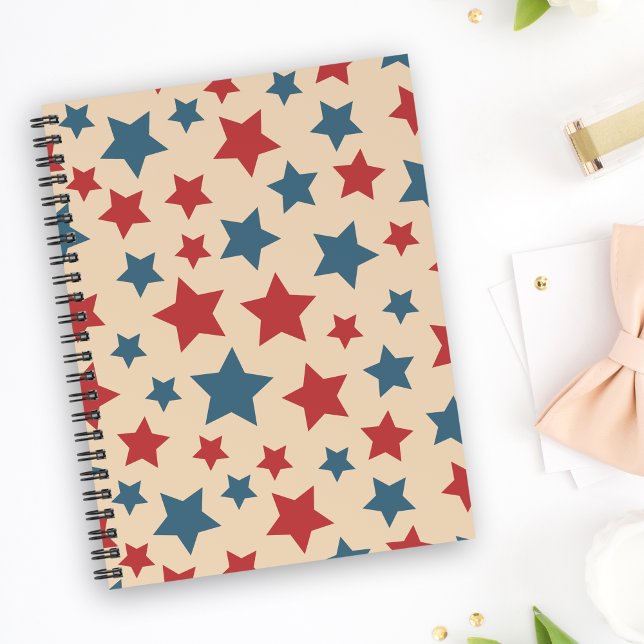 Agenda Red and Blue Stars, 4th of July, Beige Background (Criador carregado)