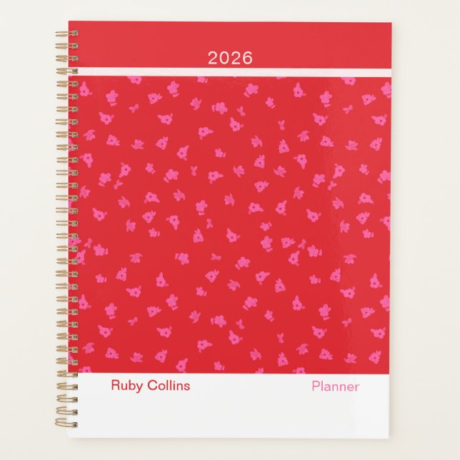 Agenda Red and Pink Feminine Minimalist Floral Large (Frente)