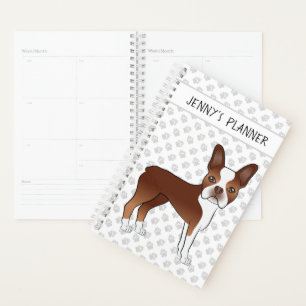 Agenda Red Boston Terrier Cartoon Dog e seu título perso