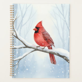 Agenda Red Cardinal Watercolor Winter Forest Academic 