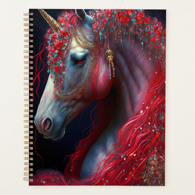 Agenda Red Jeweled Unicorn Fantasy Art (Frente)