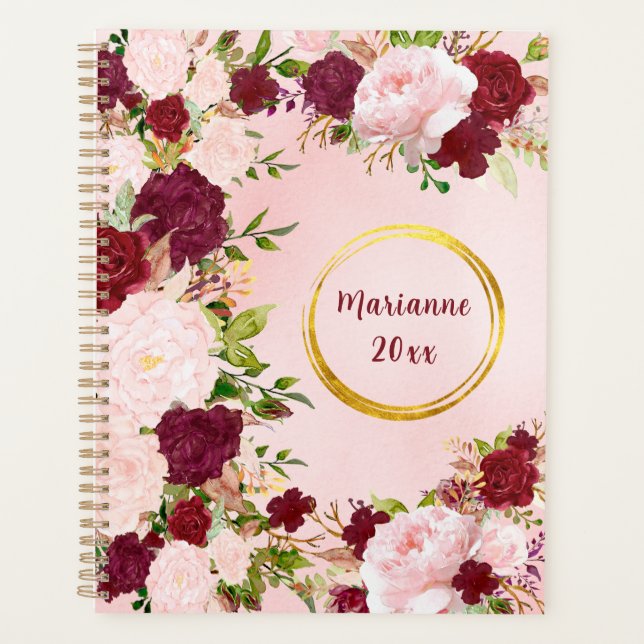 Agenda Red & Pink Roses with Gold Name Frame Personalized (Frente)