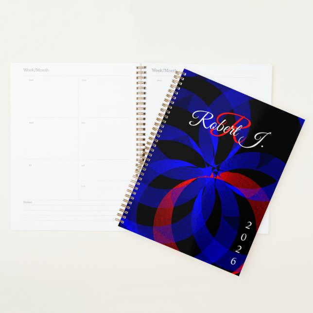 Agenda Red Revolving Accent Geometric Spiral Planner (Exibição)