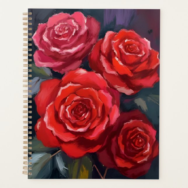 Agenda Red Roses Floral Watercolor Painted Flowers (Frente)