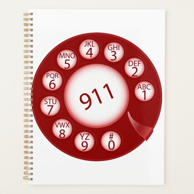 Agenda Red Rotary Phone Dial 911 Emergency Number (Frente)
