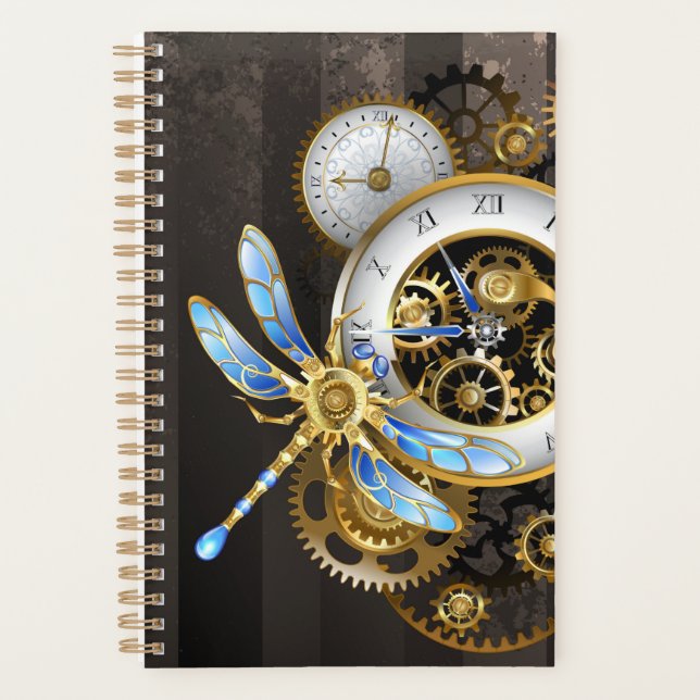 Agenda Relógio Steampunk com Dragonfly Mecânica (Frente)