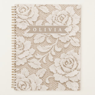 Agenda Renda de Marfim Personalizada Bridal Elegante Vint
