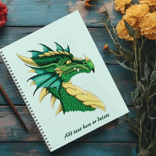 Agenda Retrato de Cabeça de Dragão Verde Esmeralda Fantas (Criador carregado)
