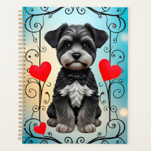Agenda Retrato de cachorro elegante cercado por corações 