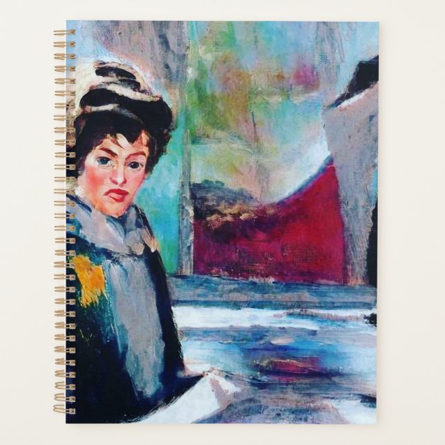 Agenda Retrato de Mulher Vintage com Fundo Abstrato (Frente)