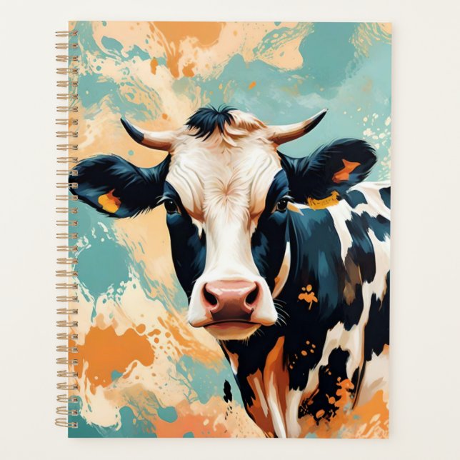 Agenda Retrato de Vaca Personalizado Color Splash (Frente)