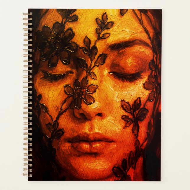 Agenda Retrato em óleo texturizado de uma mulher com rend (Frente)