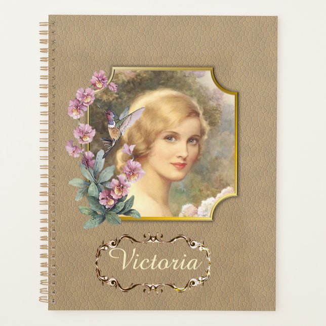 Agenda Retrato Personalizado por Mulher Vintage bonito (Frente)