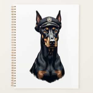 Agenda Retrato Vintage de Cão Policial Doberman Preto e B