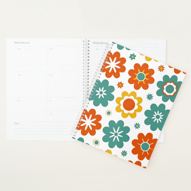 Agenda Retro 70s Geométrico Flor do Poder Boho (Exibição)