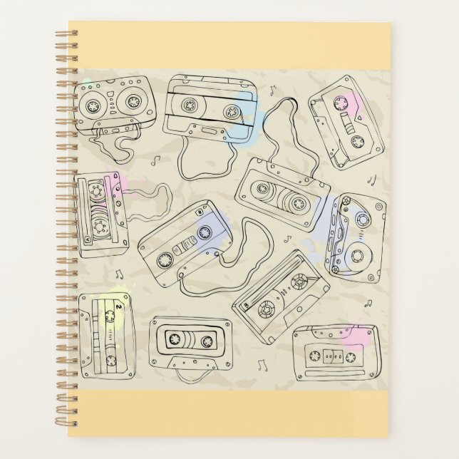 Agenda Retro 80s 90s Nostalgic Cassette Mix Tape Pattern (Frente)