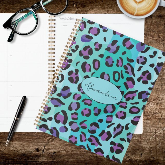 Agenda Retro Blue and Purple Leopard Print (Criador carregado)