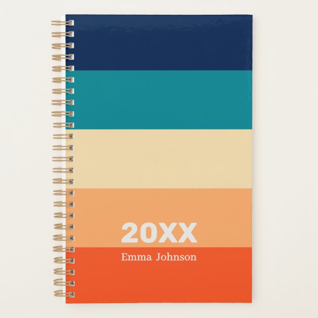 Agenda Retro Blue Orange Yellow Stripe 2026 Name (Frente)