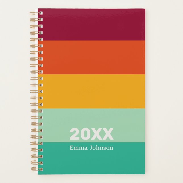 Agenda Retro Green Orange Burgundy Stripe 2026 Name (Frente)