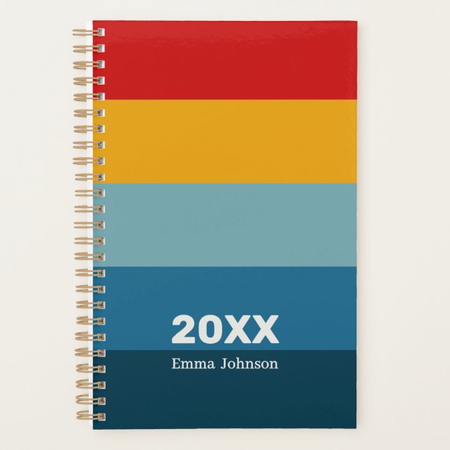 Agenda Retro Red Yellow Blue Stripe 2026 Name (Frente)