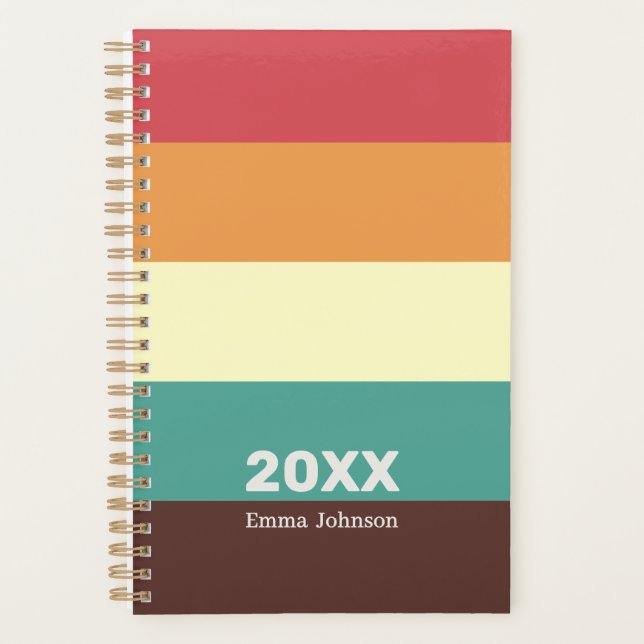 Agenda Retro Rusty Red Cream Brown Stripe 2026 Name (Frente)