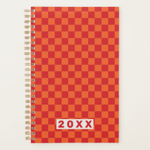 Agenda Retro Vermelho Laranja Xadrez 2026