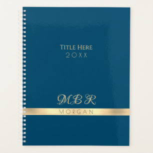 Agenda RICO Dourado Monograma & Nome, Título, Azul Escur