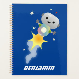 Agenda Robô bonito voando em ilustração de desenho animad