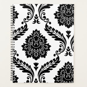 Agenda Rococo Damask Padrão Grande Descentralizado Preto
