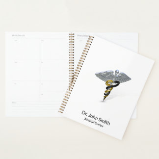 Agenda Rod Médico de Prata Caduceus Preto Dourado