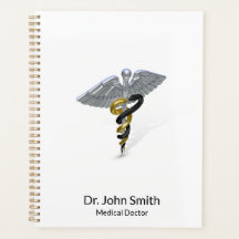 Rod Médico de Prata Caduceus Preto Dourado