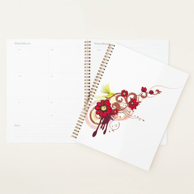 Agenda Rodovalho Floral com Flores Vermelhas e Hummingbir (Criador carregado)