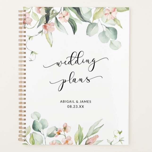 Agenda Romance Blush Elegante Floral Greenery Casamento (Frente)