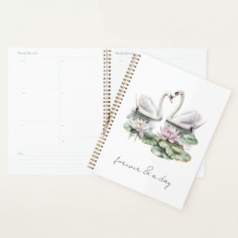 Agenda Românico Rosa Lotus Floral Cisne Para Sempre Amor