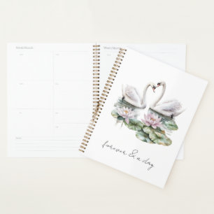 Agenda Românico Rosa Lotus Floral Cisne Para Sempre Amor