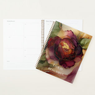 Agenda Românico Rosa Vermelho Brilhante Dourado Romântico