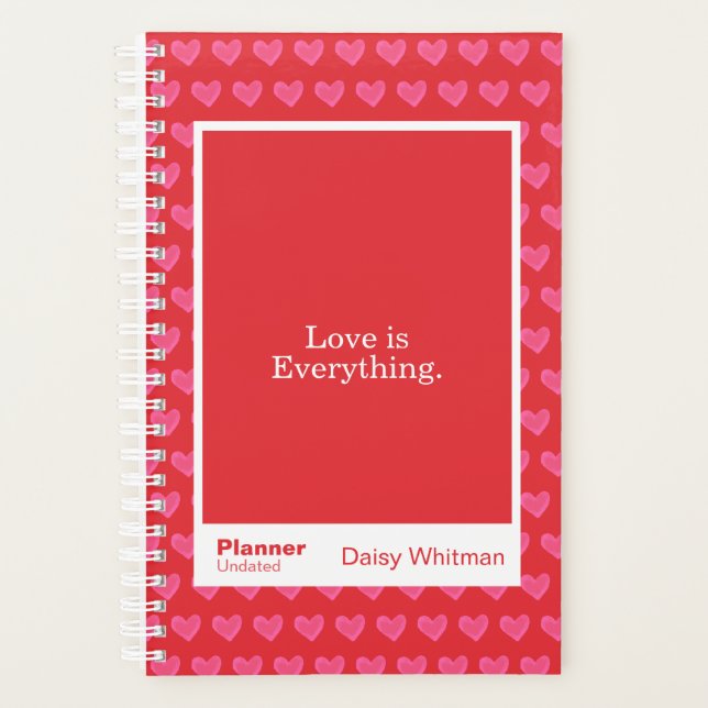 Agenda Romantic Red Minimalist Pink Heart Quote (Frente)