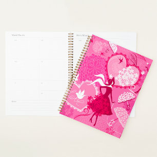 Agenda Romântica Amor Silhouette Padrão Corações Rosa