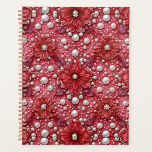 Agenda romântica com padrão floral vermelho