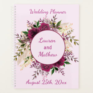 Agenda Romântica Plum Burgundy, Planner de Casamento Rosa